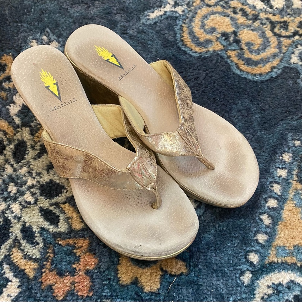 Gold Volatile Heeled Flip Flops
